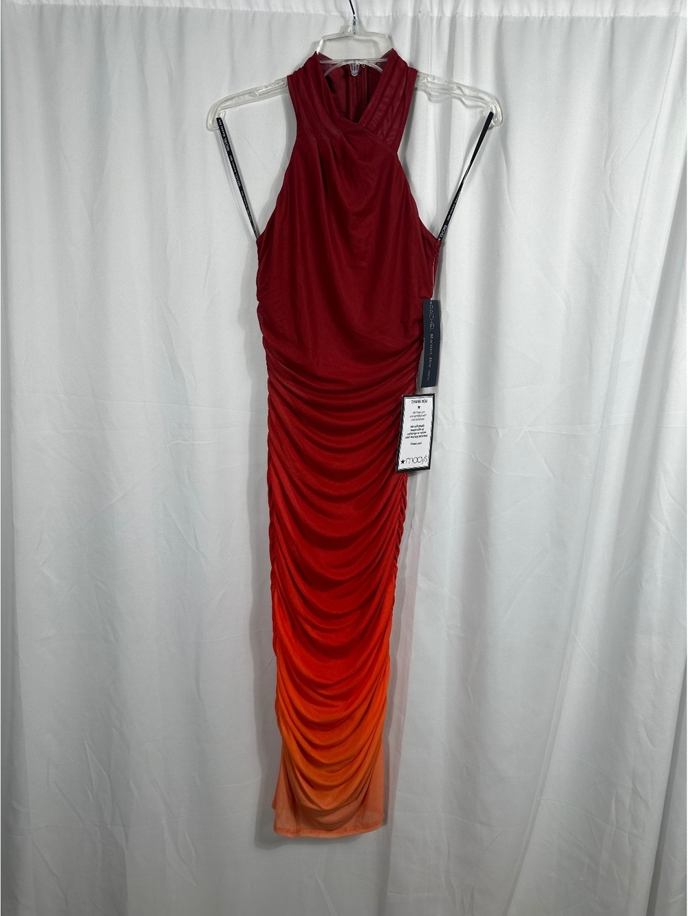 Rachel Roy Open Orange Gradient Ombré Ruched Midi Dress XS